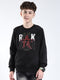 Boys Black Printed Round Neck Full Sleeve Sweatshirt