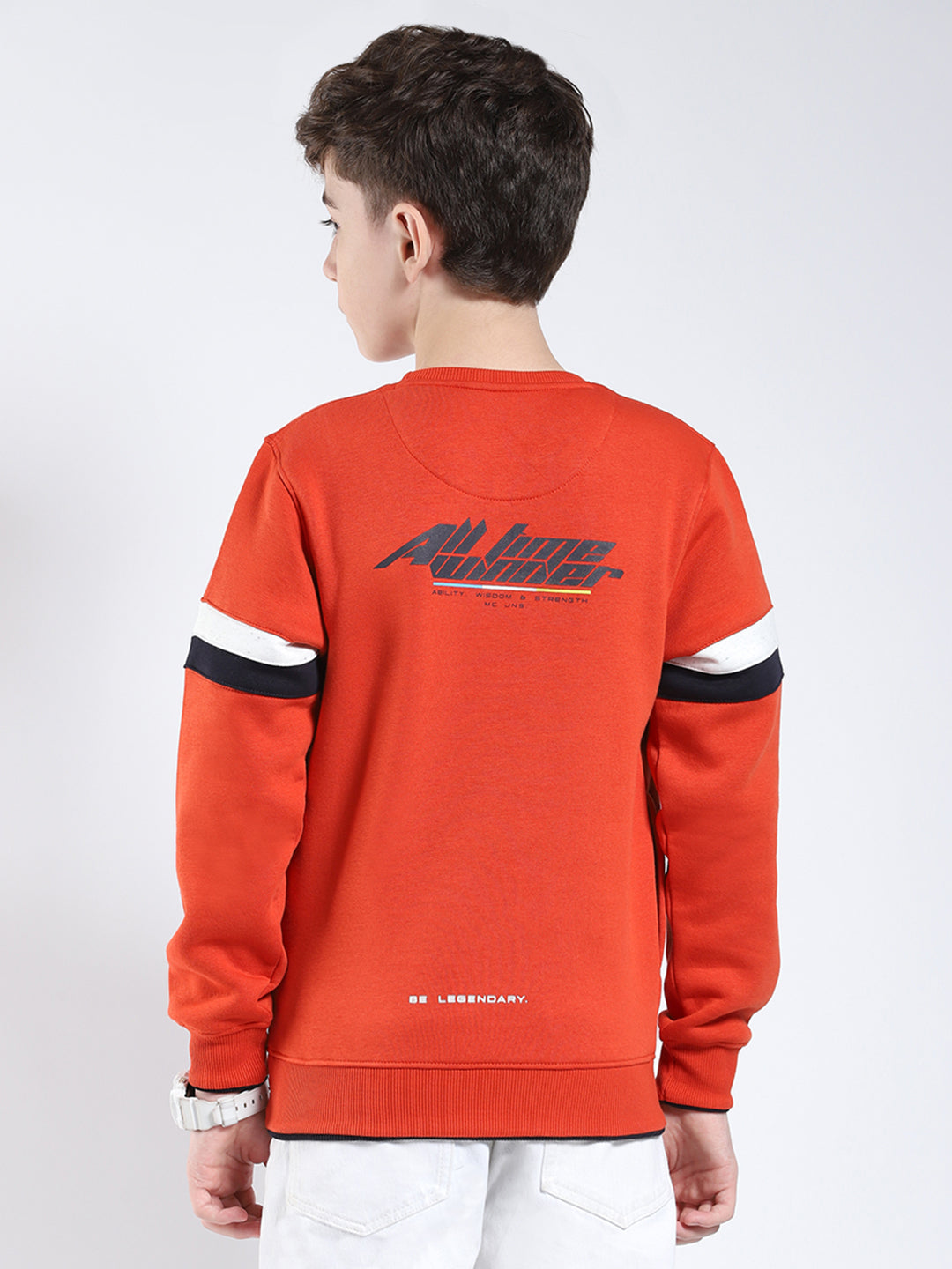 Boys Rust Printed Round Neck Full Sleeve Sweatshirt