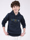 Boys Navy Blue Printed Hooded Full Sleeve Sweatshirt