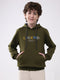 Boys Olive Printed Hooded Full Sleeve Sweatshirt