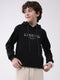 Boys Black Printed Hooded Full Sleeve Sweatshirt