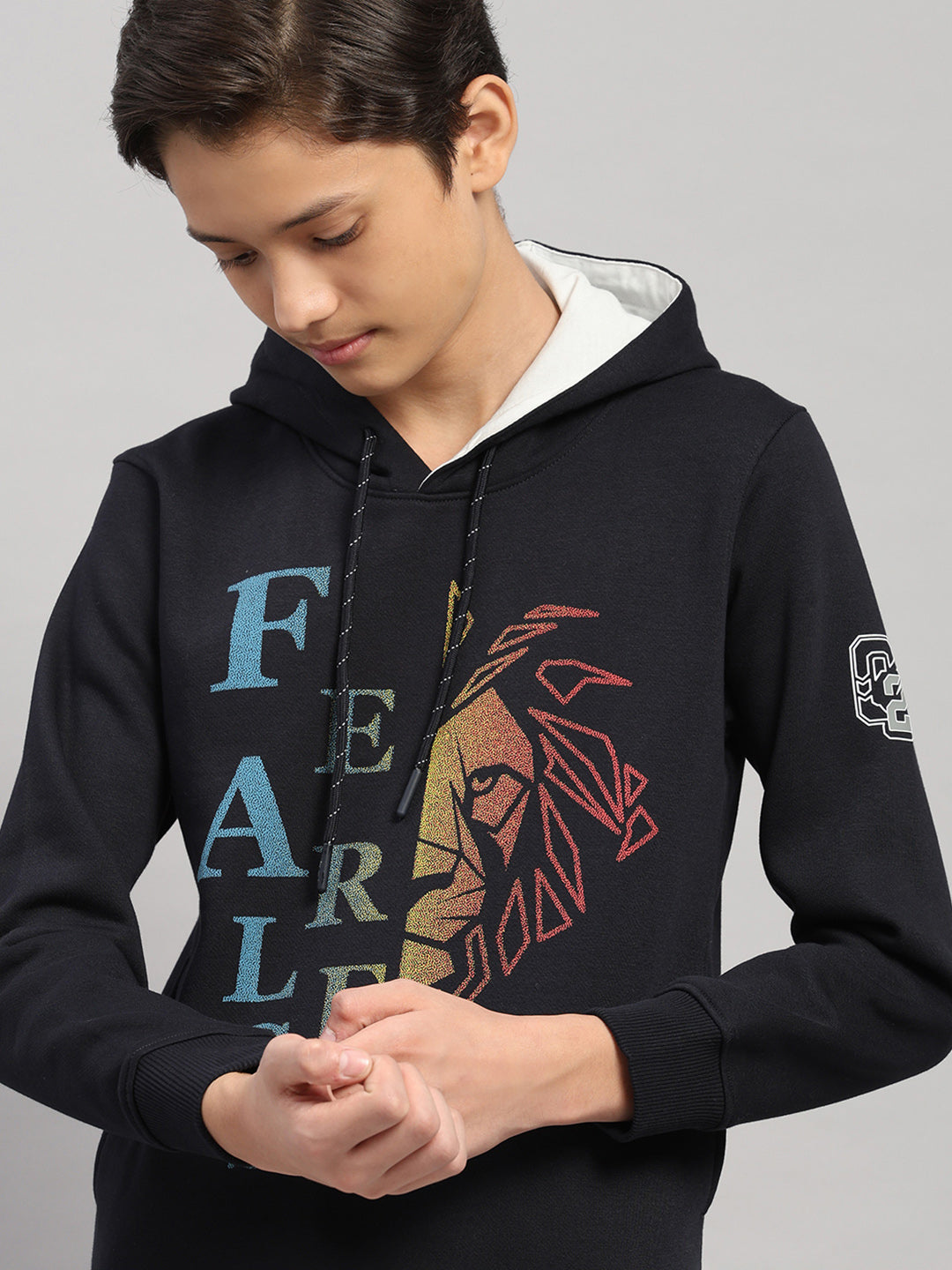 Boys Navy Blue Printed Round Neck Full Sleeve Sweatshirt