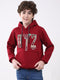 Boys Maroon Printed Hooded Full Sleeve Sweatshirt
