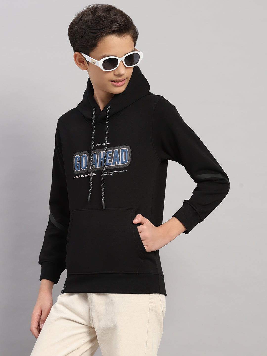 Boys Black Printed Round Neck Full Sleeve Sweatshirt