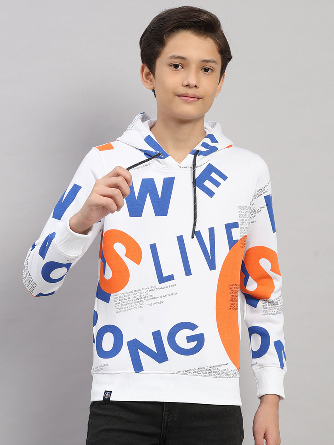 Boys Orange Printed Round Neck Full Sleeve Sweatshirt