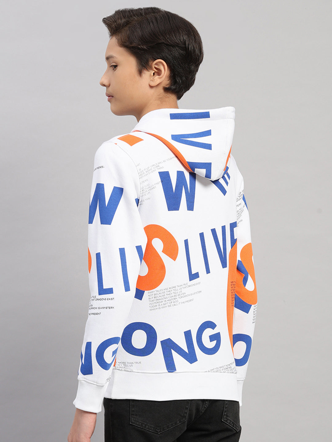 Boys Orange Printed Round Neck Full Sleeve Sweatshirt