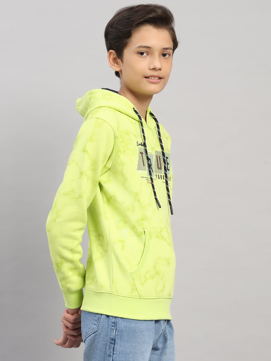 Boys Green Printed Round Neck Full Sleeve Sweatshirt