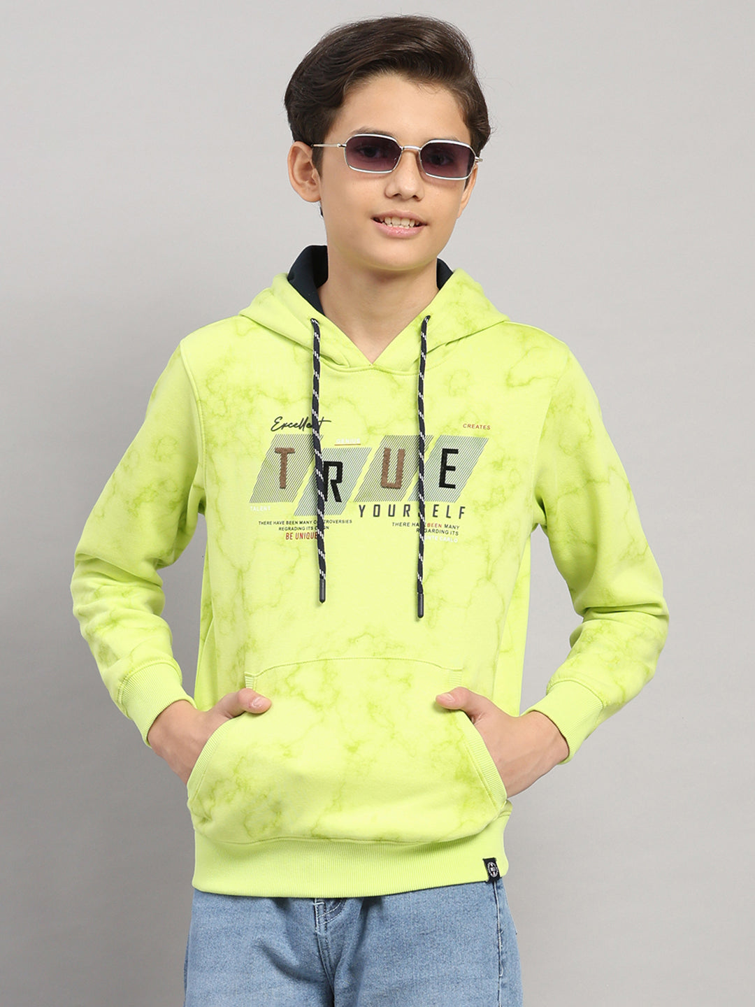 Boys Green Printed Round Neck Full Sleeve Sweatshirt