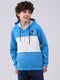 Boys Blue Printed Hooded Full Sleeve Sweatshirt