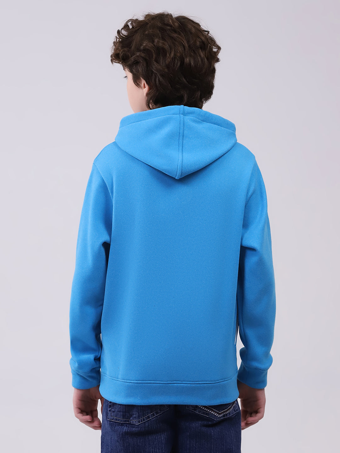 Boys Blue Printed Hooded Full Sleeve Sweatshirt