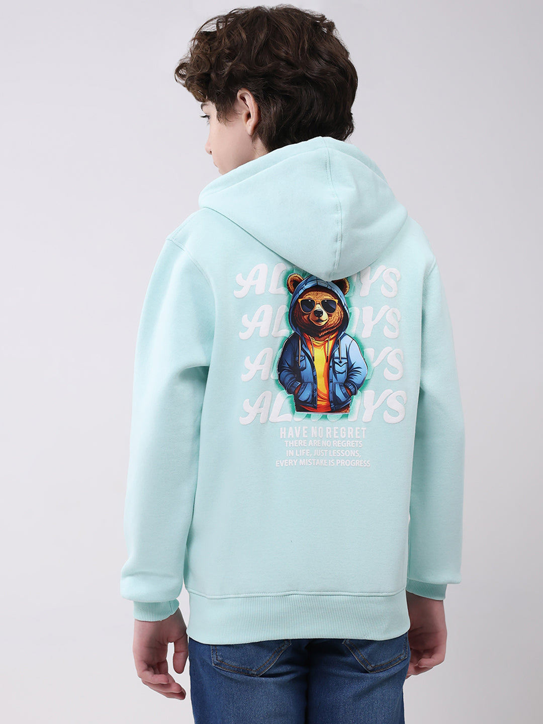 Boys Blue Printed Hooded Full Sleeve Sweatshirt