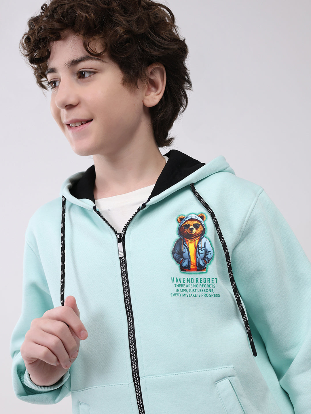 Boys Blue Printed Hooded Full Sleeve Sweatshirt
