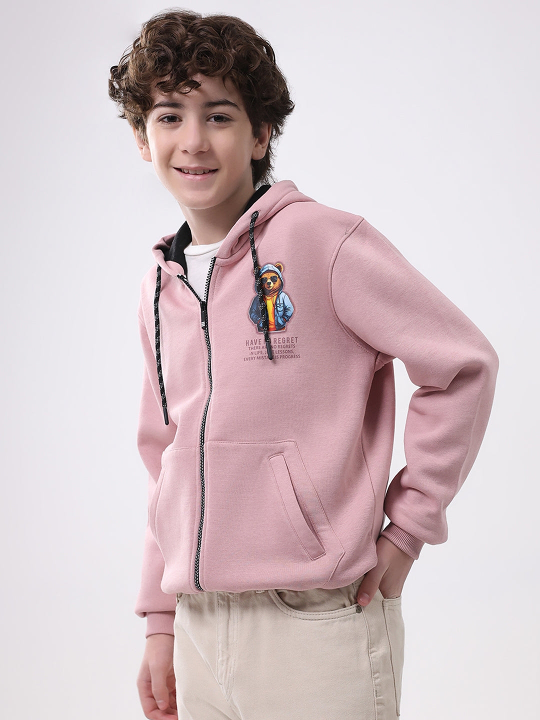 Boys Coral Printed Hooded Full Sleeve Sweatshirt