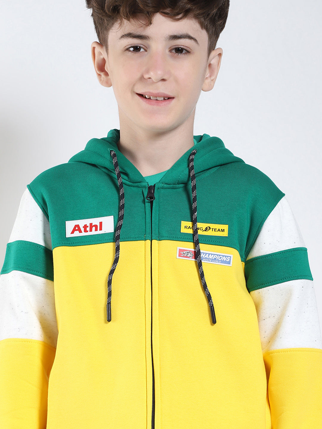 Boys Yellow Printed Hooded Full Sleeve Sweatshirt