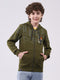 Boys Olive Printed Hooded Full Sleeve Sweatshirt