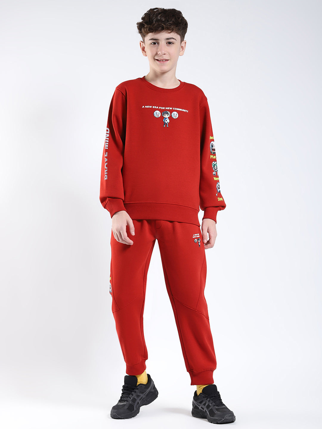 Boys Rust Printed Collar Full Sleeve Winter Tracksuit
