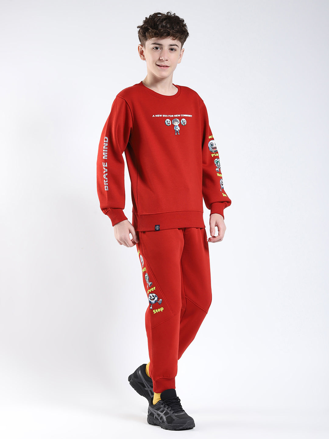 Boys Rust Printed Collar Full Sleeve Winter Tracksuit