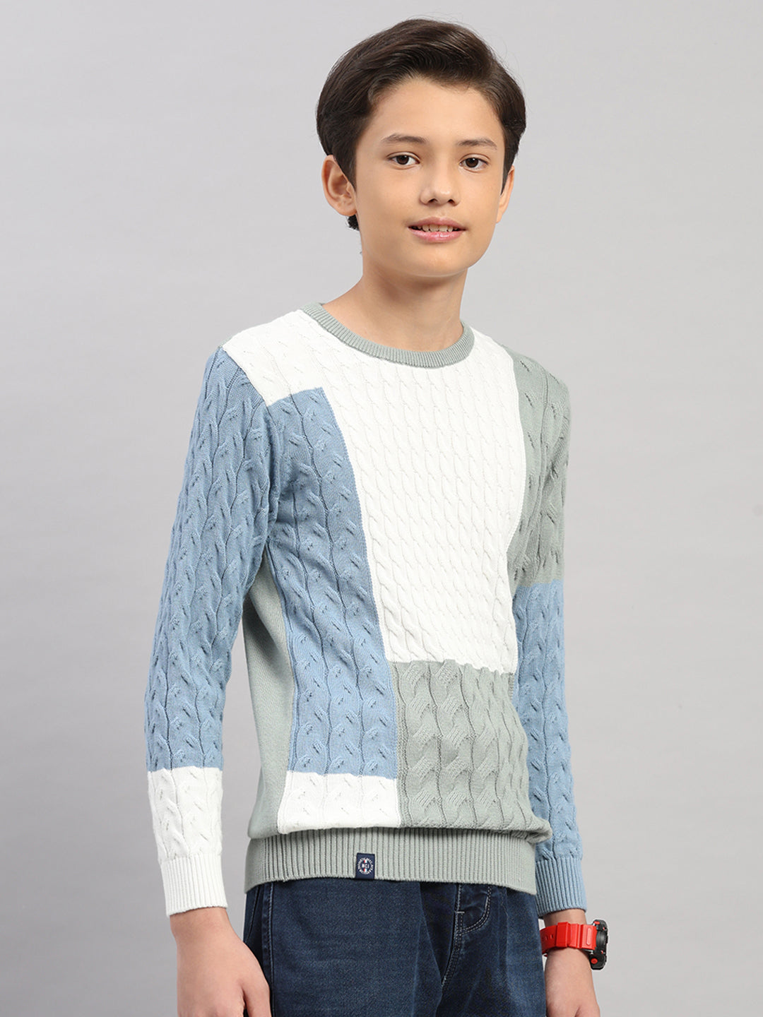 Boys Green Stripe Round Neck Full Sleeve Pullover