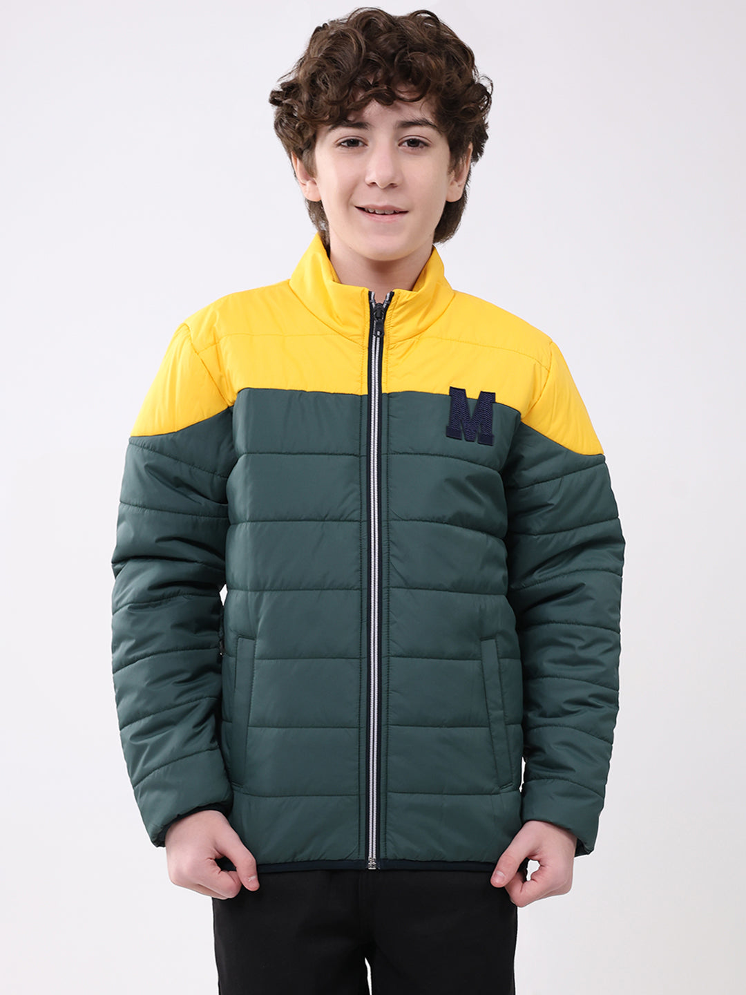 Boys Green Solid Mock Neck Full Sleeve Boys Jacket