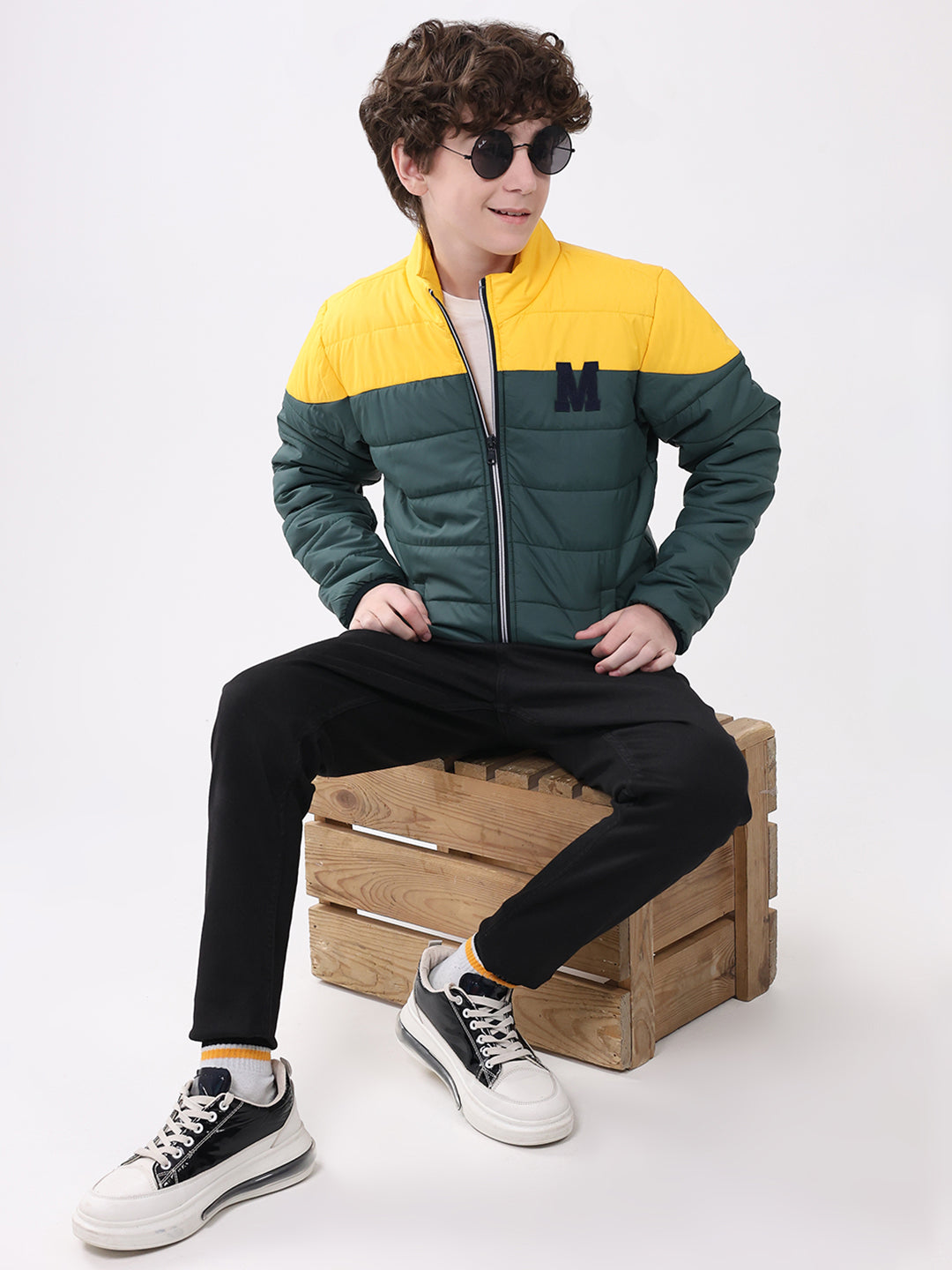 Boys Green Solid Mock Neck Full Sleeve Boys Jacket