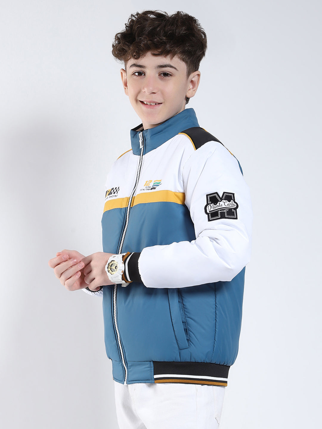 Boys Blue Printed Collar Full Sleeve Boys Jacket