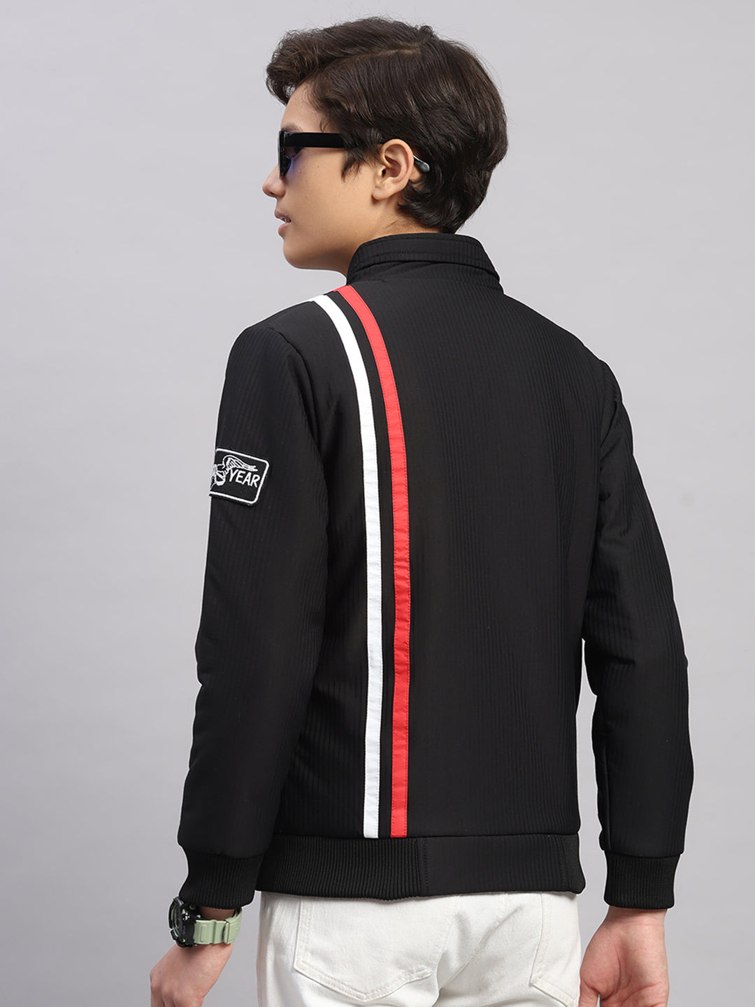 Boys Black Embroidered Collar Full Sleeve Jacket