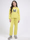 Girls Yellow Printed Hooded Full Sleeve Cords Set