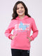 Girls Pink Printed Hooded Full Sleeve Sweatshirt