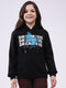 Girls Black Printed Hooded Full Sleeve Sweatshirt