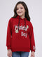 Girls Maroon Printed Hooded Full Sleeve Sweatshirt