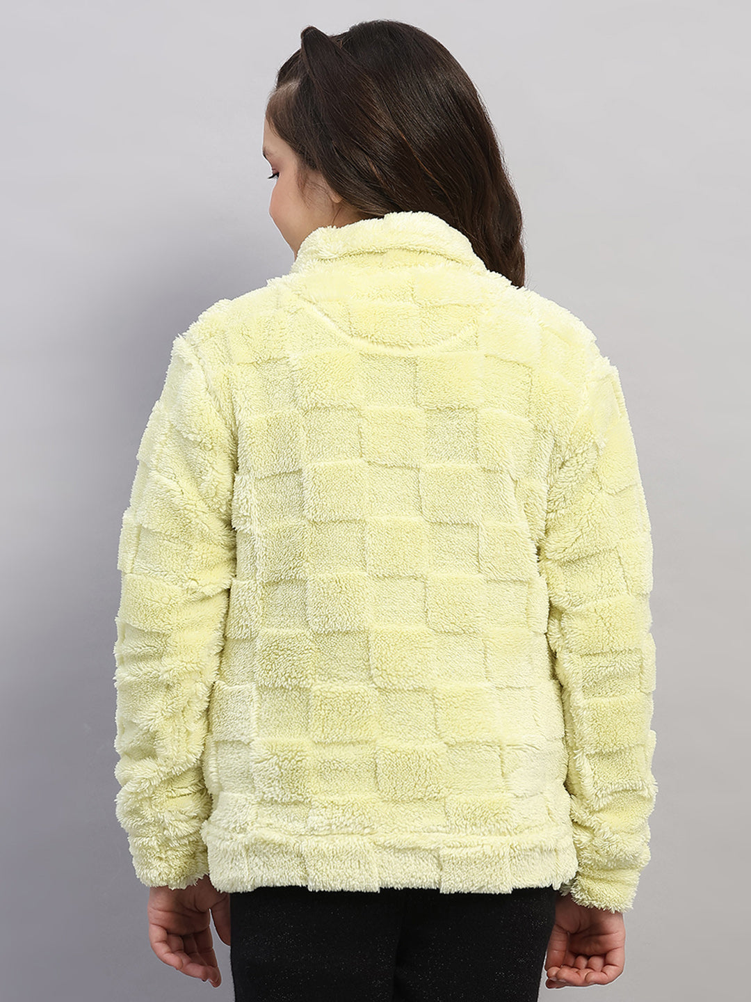 Girls Lime Green Self Design Collar Full Sleeve Sweatshirt