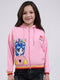 Girls Pink Printed Hooded Full Sleeve Sweatshirt