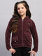Girls Burgundy Self Design Hooded Full Sleeve Sweatshirt