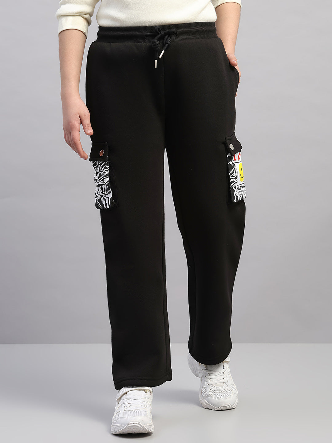 Girls Black Printed Regular Fit Lower