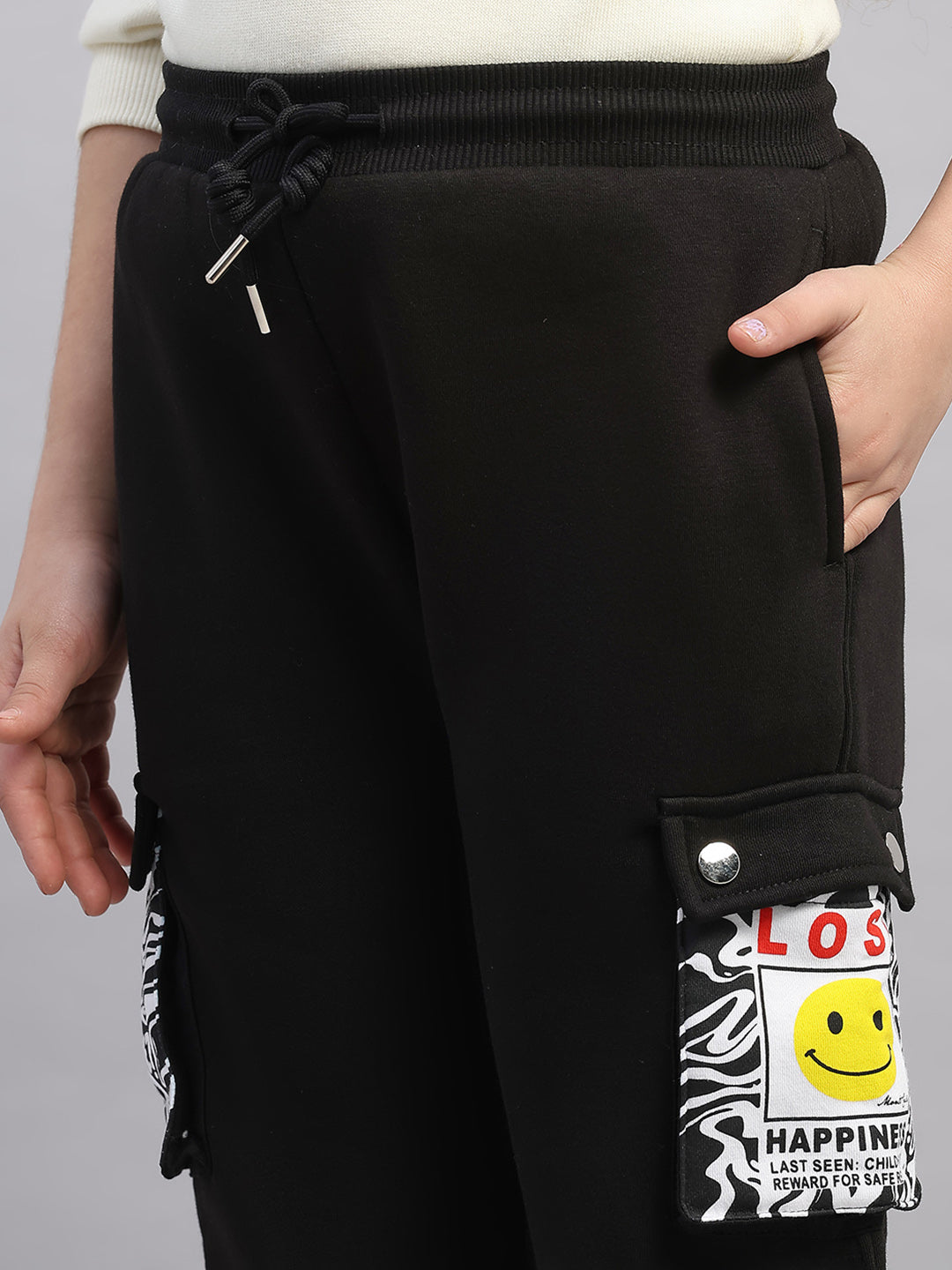 Girls Black Printed Regular Fit Lower