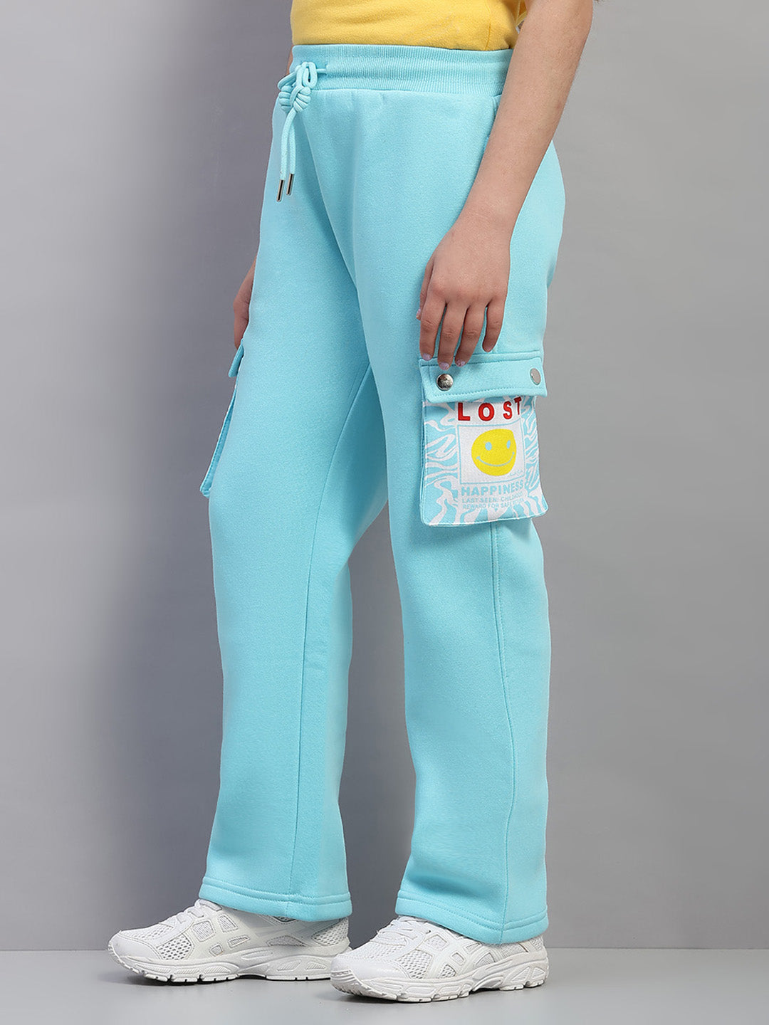 Girls Blue Printed Regular Fit Lower