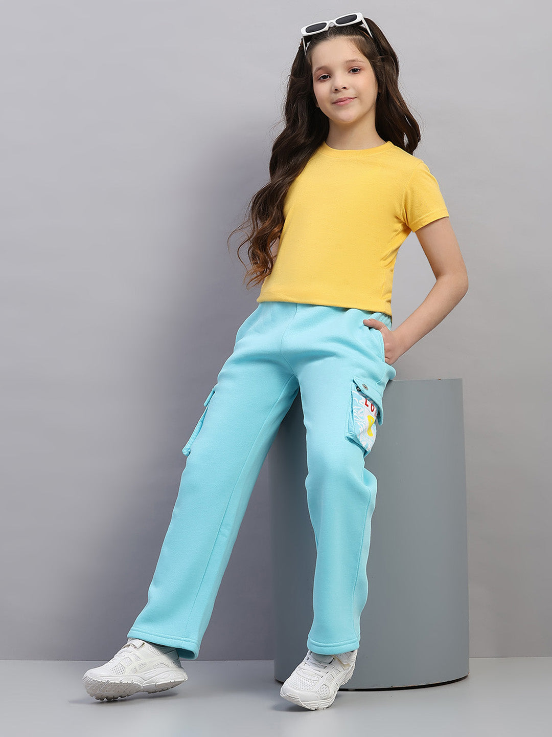 Girls Blue Printed Regular Fit Lower