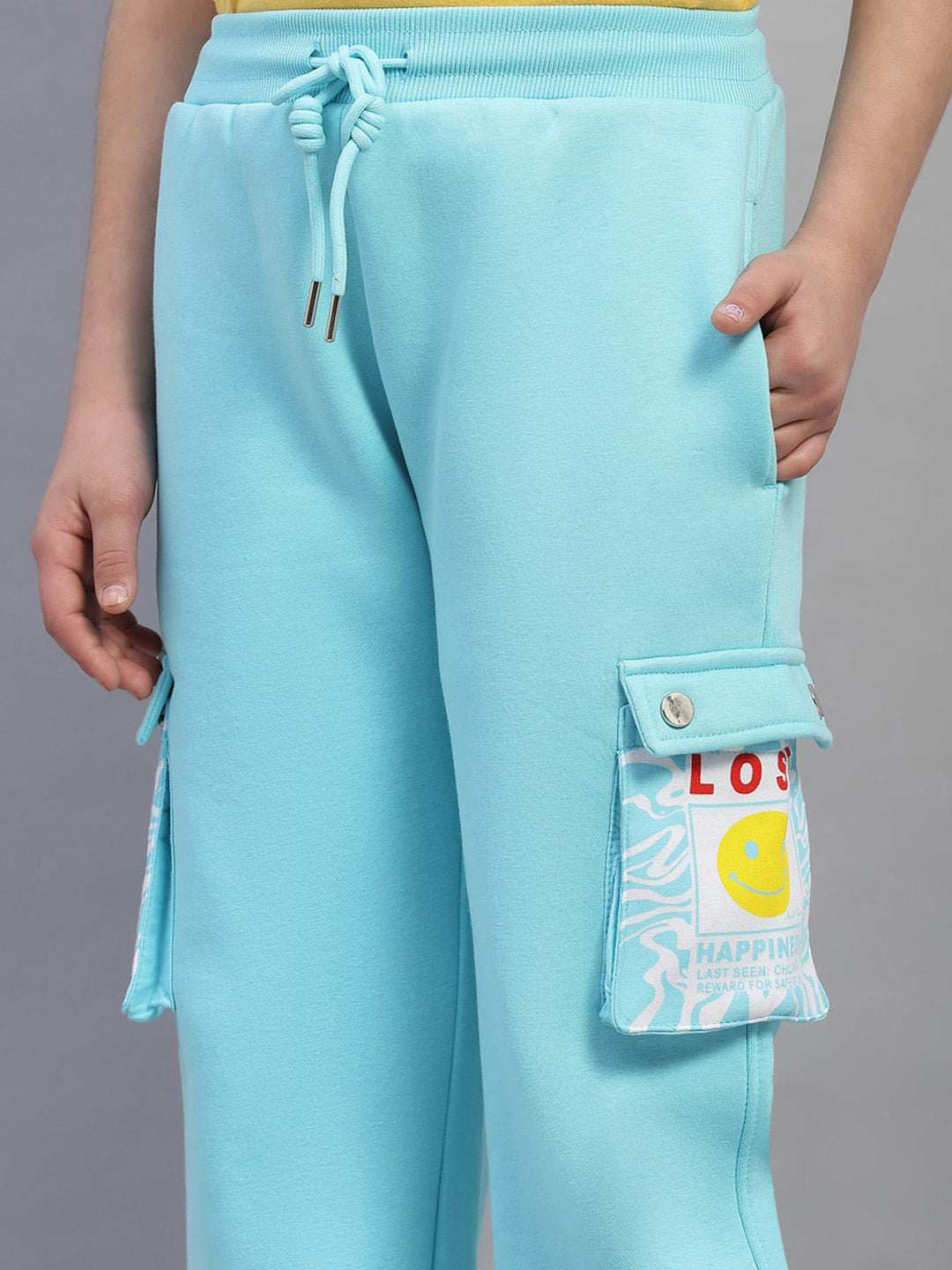 Girls Blue Printed Regular Fit Lower