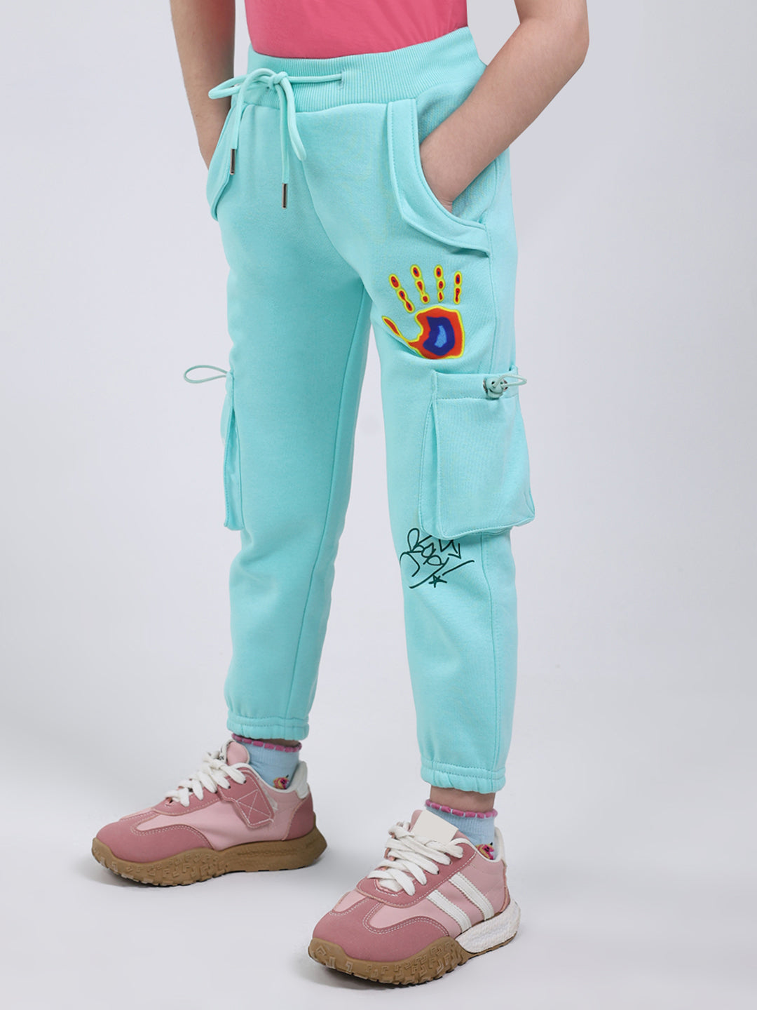 Girls Sea Green Printed Regular Fit Lower