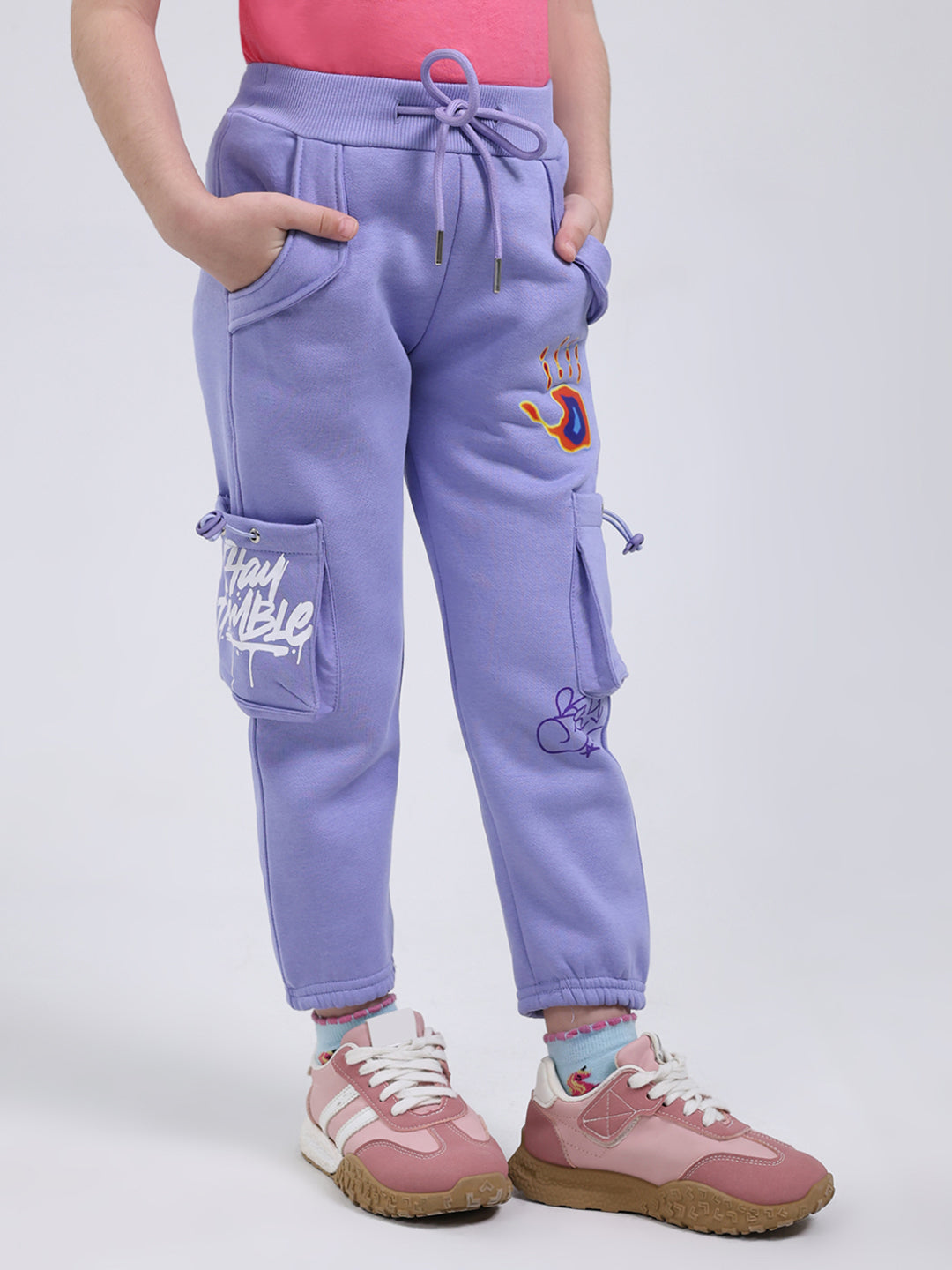 Girls Purple Printed Regular Fit Lower