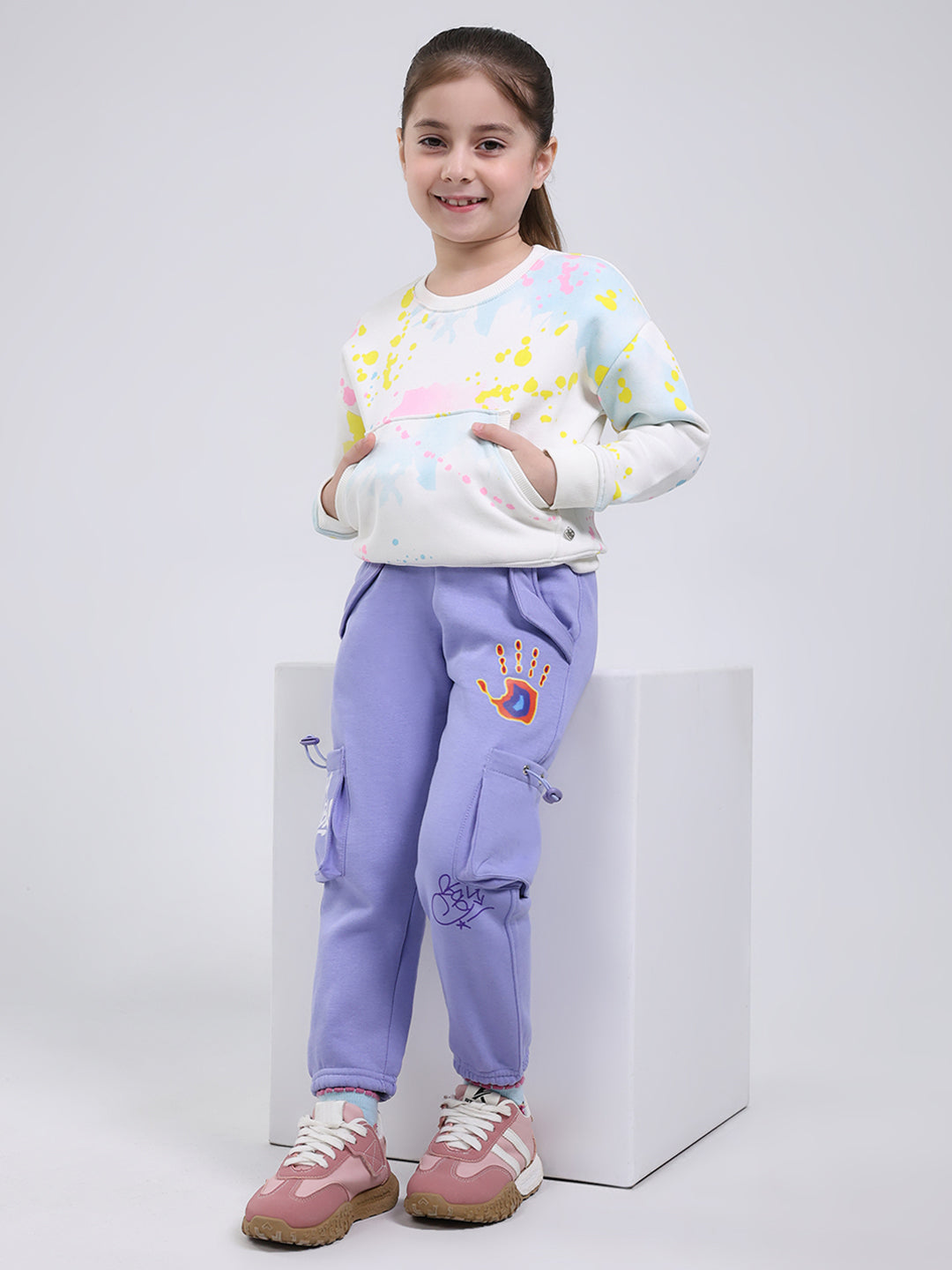 Girls Purple Printed Regular Fit Lower