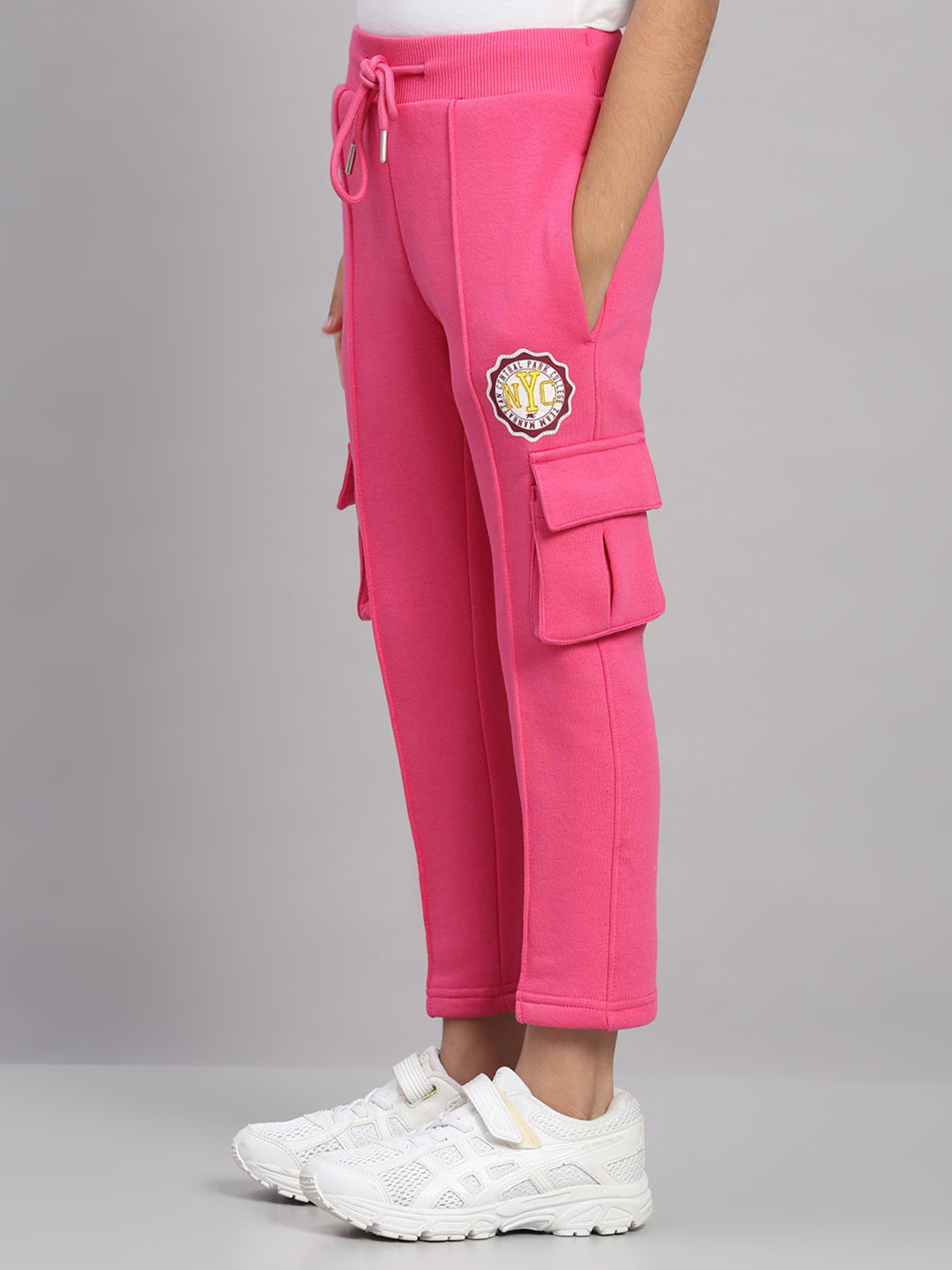 Girls Magenta Printed Round Neck Full Sleeve Tracksuit