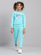 Girls Blue Printed Round Neck Full Sleeve Tracksuit