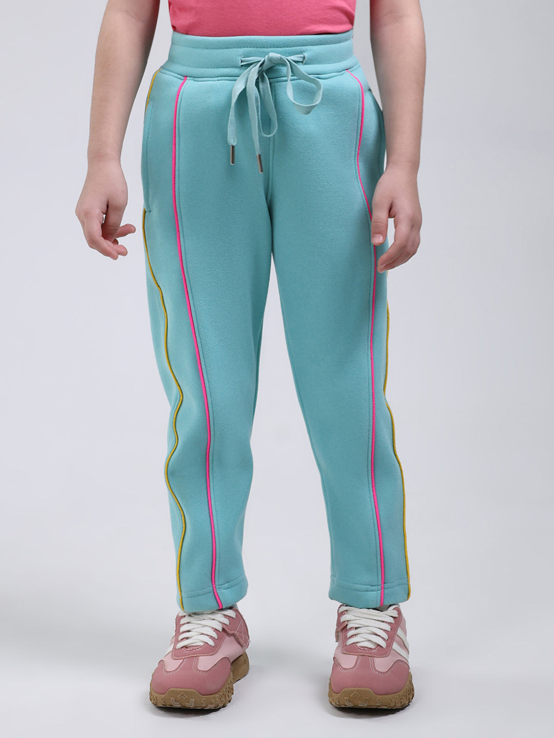 Girls Blue Printed Mock Neck Full Sleeve Tracksuit