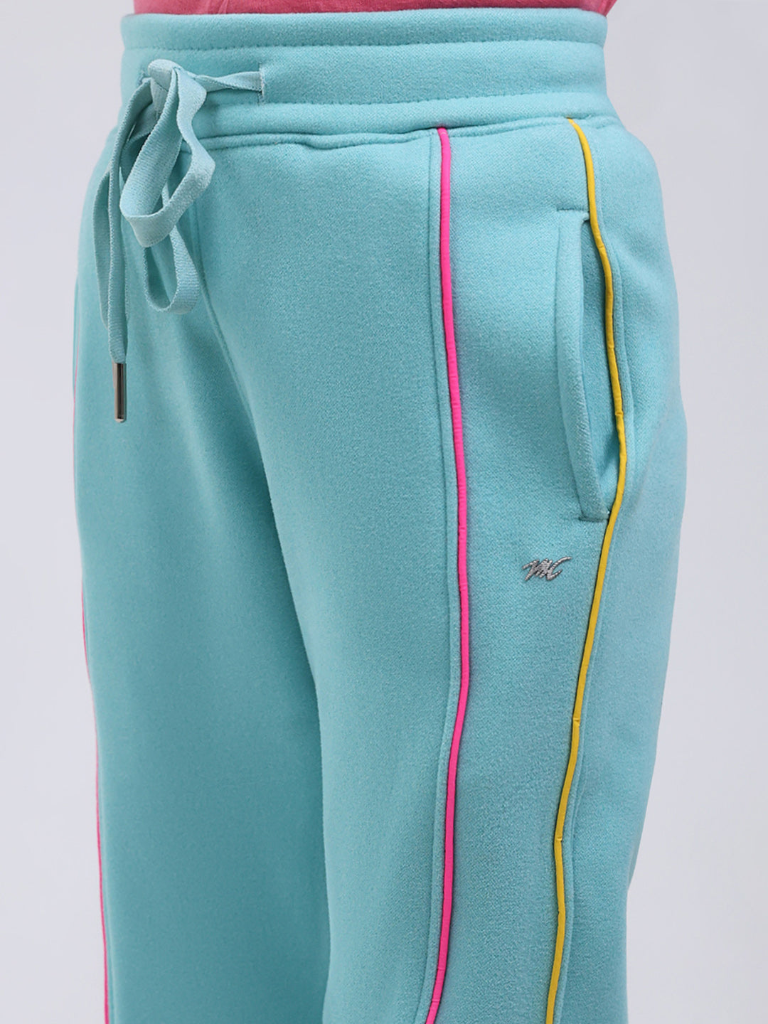 Girls Blue Printed Mock Neck Full Sleeve Tracksuit