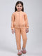 Girls Peach Printed Mock Neck Full Sleeve Tracksuit