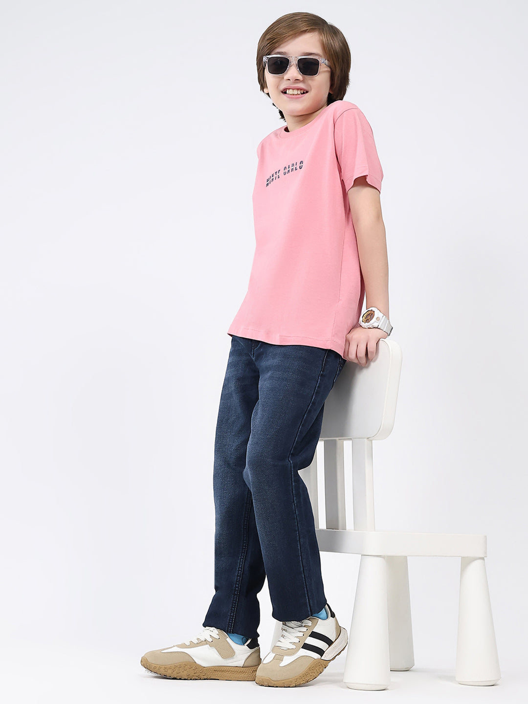 Boys Blue Solid Slim Fit Denim
