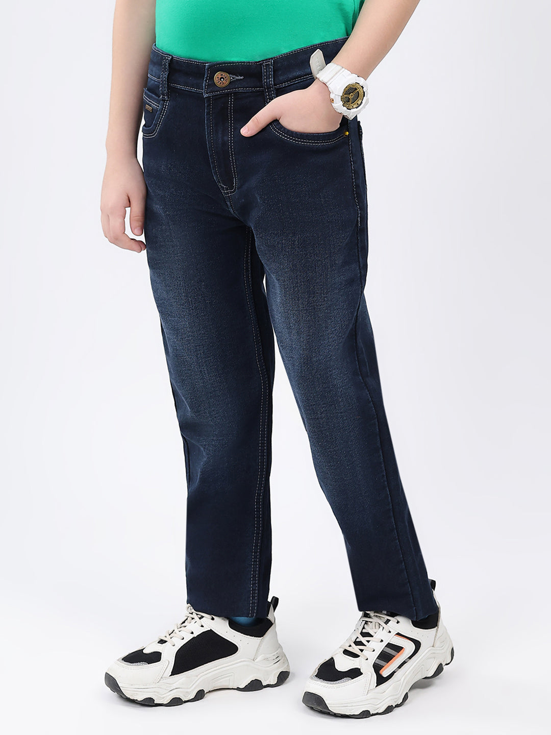 Boys Blue Solid Slim Fit Denim