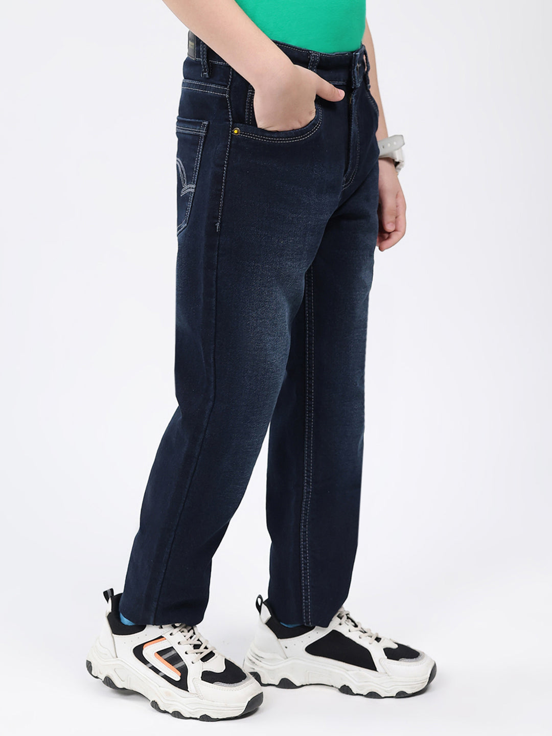 Boys Blue Solid Slim Fit Denim