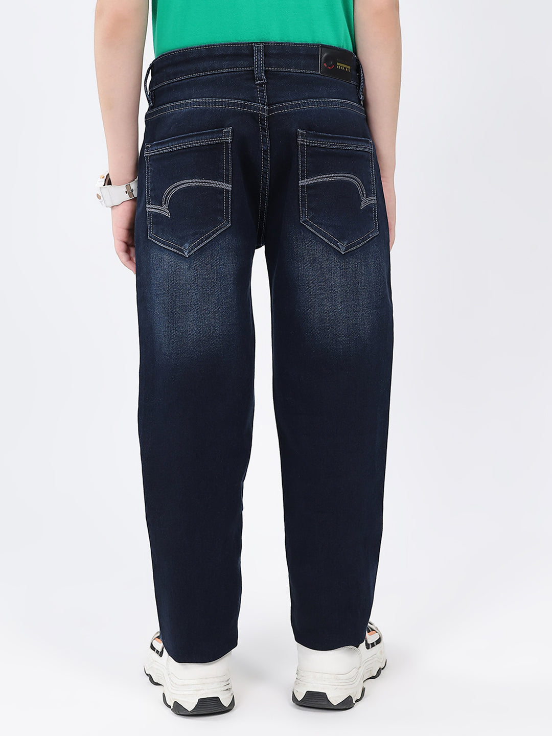 Boys Blue Solid Slim Fit Denim